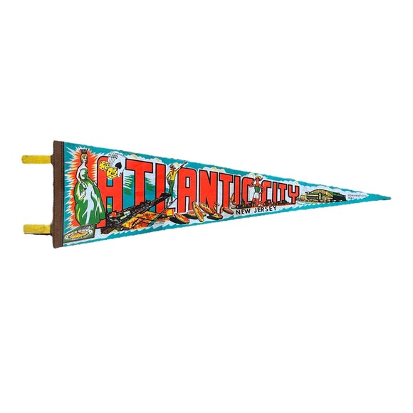 Vintage 70s | Atlantic City New Jersey Impko Landmark Destination Pennant Flag - Picture 1 of 8